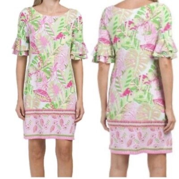 Pappagallo Erika Flutter Sleeve Tropical Mini Dress size S - Picture 2 of 8